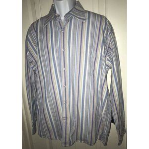 Linea Dome Chemise Button-up L/S Striped Shirt Sz XL Blue Purple Cotton EUC